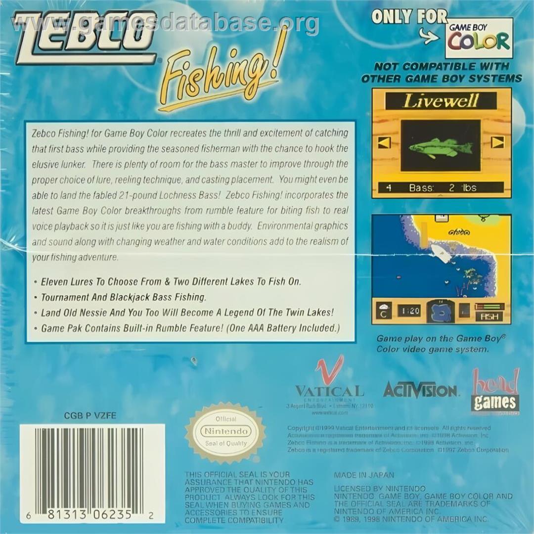 Zebco Fishing! - Nintendo Game Boy Color - Artwork - Box Back