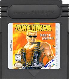 Cartridge artwork for Duke Nukem on the Nintendo Game Boy Color.