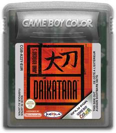 Cartridge artwork for John Romero's Daikatana on the Nintendo Game Boy Color.