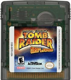 Cartridge artwork for Lara Croft Tomb Raider: Curse of the Sword on the Nintendo Game Boy Color.
