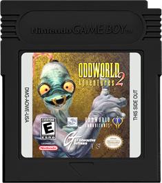 Cartridge artwork for Oddworld Adventures 2 on the Nintendo Game Boy Color.