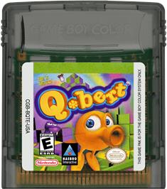 Cartridge artwork for Q-bert on the Nintendo Game Boy Color.