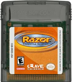 Cartridge artwork for Razor Freestyle Scooter on the Nintendo Game Boy Color.