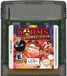 Cartridge artwork for Worms Armageddon on the Nintendo Game Boy Color.