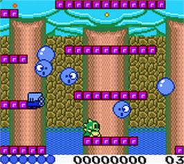 In game image of Bubble Bobble Classic on the Nintendo Game Boy Color.