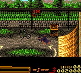 In game image of Mat Hoffman's Pro Bmx on the Nintendo Game Boy Color.