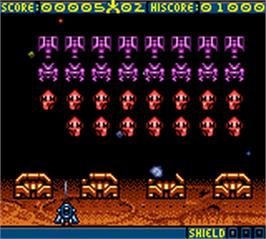 In game image of Space Invaders on the Nintendo Game Boy Color.