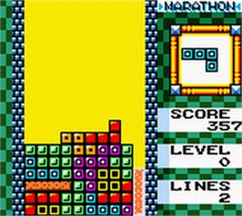 In game image of Tetris DX on the Nintendo Game Boy Color.