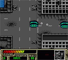 In game image of World Destruction League: Thunder Tanks on the Nintendo Game Boy Color.