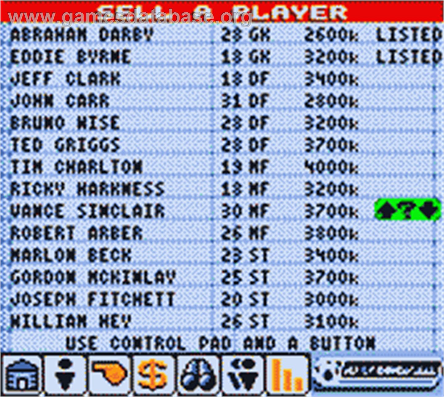 Player Manager 2001 - Nintendo Game Boy Color - Artwork - In Game