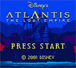 Title screen of Atlantis: The Lost Empire on the Nintendo Game Boy Color.