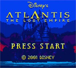 Title screen of Atlantis: The Lost Empire on the Nintendo Game Boy Color.