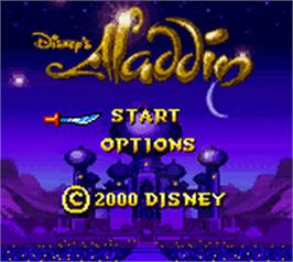Title screen of Disney's Aladdin on the Nintendo Game Boy Color.