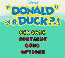Title screen of Donald Duck: Goin' Quackers on the Nintendo Game Boy Color.