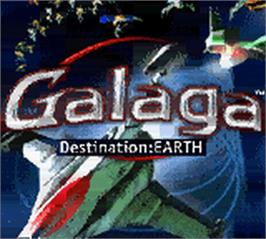 Title screen of Galaga - Destination Earth on the Nintendo Game Boy Color.