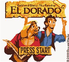 Title screen of Gold and Glory: The Road to El Dorado on the Nintendo Game Boy Color.