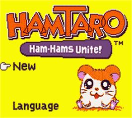 Title screen of Hamtaro: Ham-Hams Unite on the Nintendo Game Boy Color.