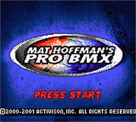Title screen of Mat Hoffman's Pro Bmx on the Nintendo Game Boy Color.