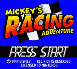 Title screen of Mickey's Racing Adventure on the Nintendo Game Boy Color.