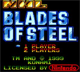 Title screen of NHL Blades of Steel on the Nintendo Game Boy Color.