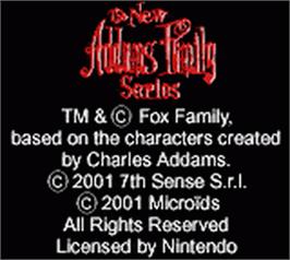 Title screen of New Addams Family Series on the Nintendo Game Boy Color.