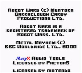 Title screen of Robot Wars - Metal Mayhem on the Nintendo Game Boy Color.