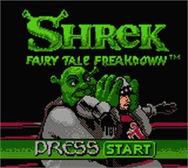Title screen of Shrek: Fairy Tale Freakdown on the Nintendo Game Boy Color.