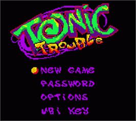 Title screen of Tonic Trouble on the Nintendo Game Boy Color.