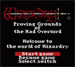 Title screen of Wizardry - Proving Grounds of the Mad Overlord on the Nintendo Game Boy Color.