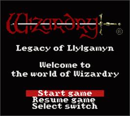 Title screen of Wizardry 2 - Llylgamyn No Isan on the Nintendo Game Boy Color.