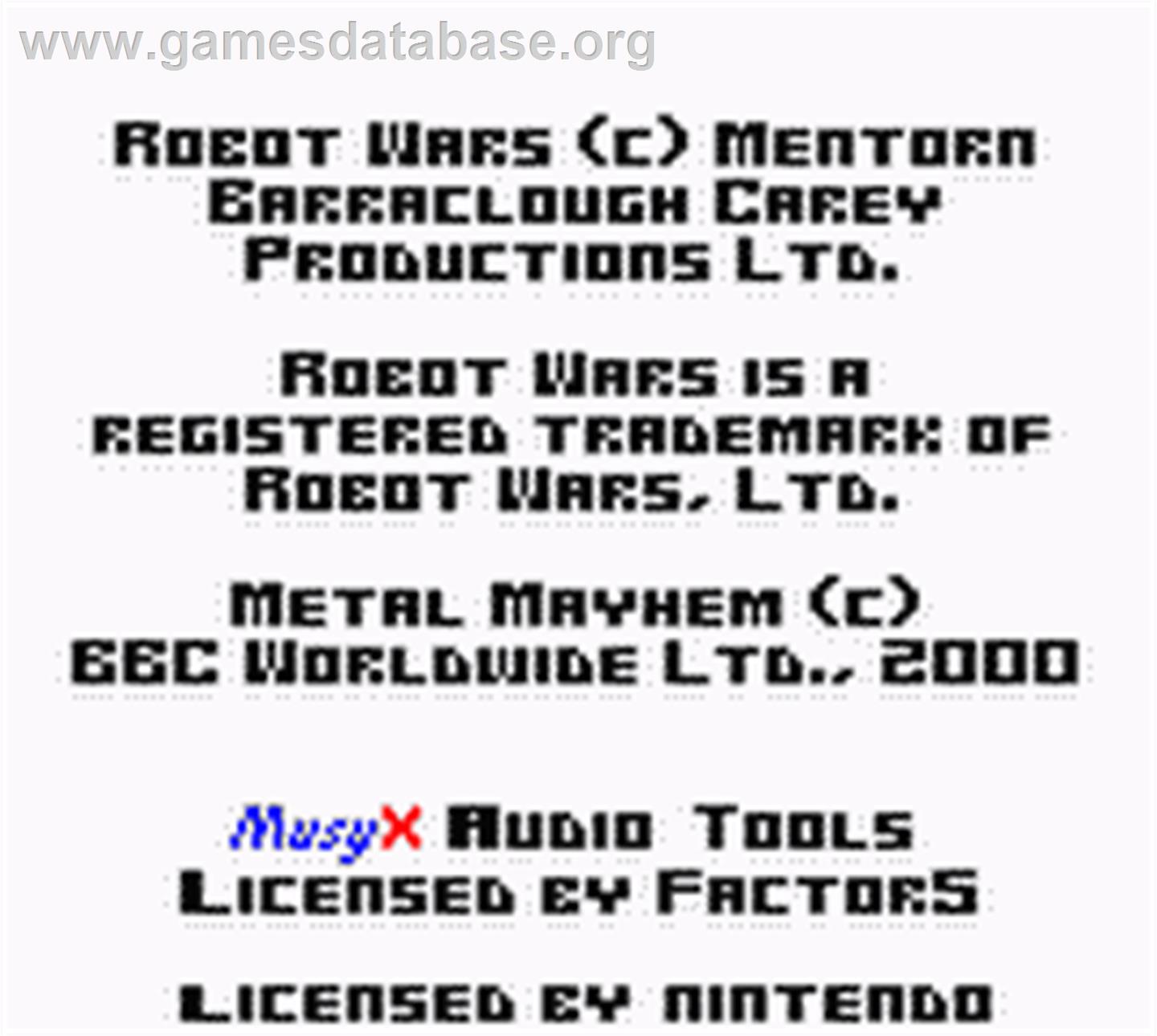 Robot Wars - Metal Mayhem - Nintendo Game Boy Color - Artwork - Title Screen