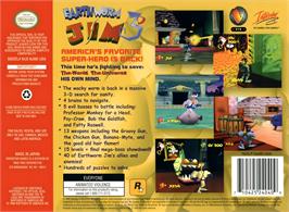 Box back cover for Earthworm Jim 3d on the Nintendo N64.