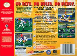 Box back cover for NFL Blitz on the Nintendo N64.