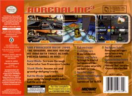 Box back cover for San Francisco Rush 2049 on the Nintendo N64.