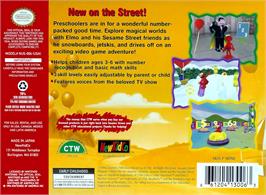 Box back cover for Sesame Street - Elmo's Number Journey on the Nintendo N64.
