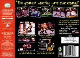 Box back cover for WWF WrestleMania 2000 on the Nintendo N64.