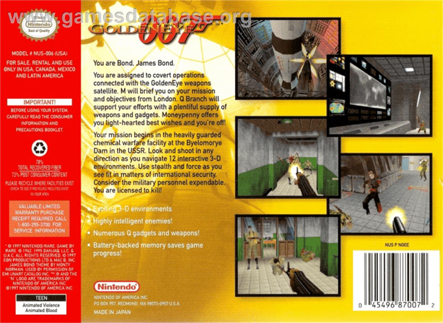 007: Golden Eye - Nintendo N64 - Artwork - Box Back