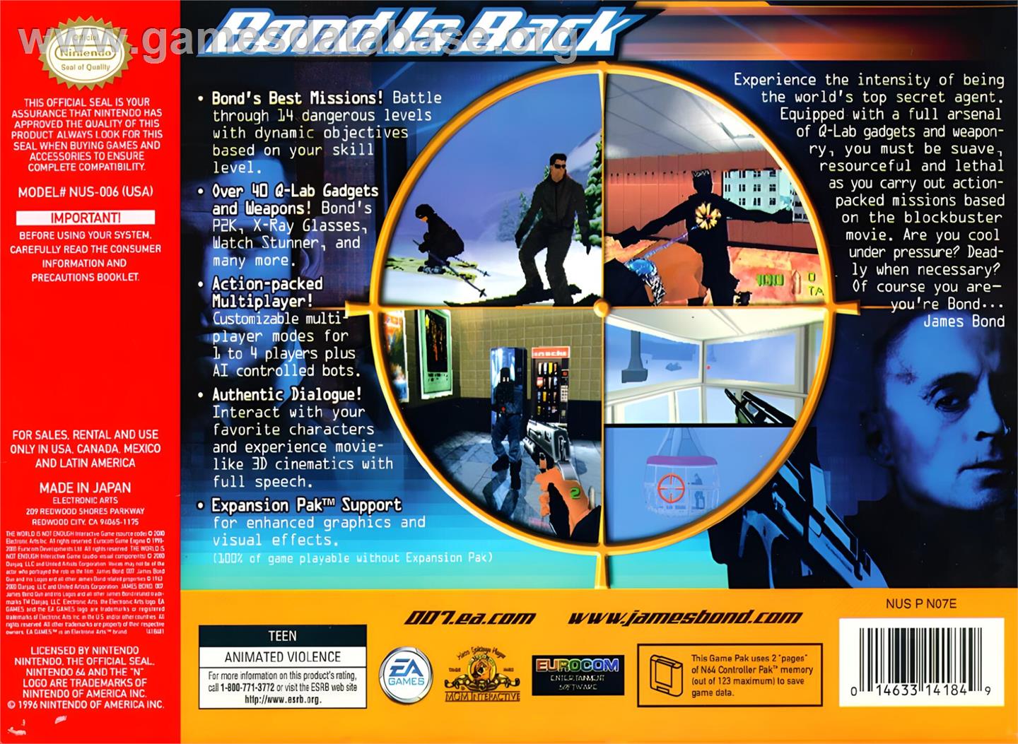 007 - The World Is Not Enough - Nintendo N64 - Artwork - Box Back