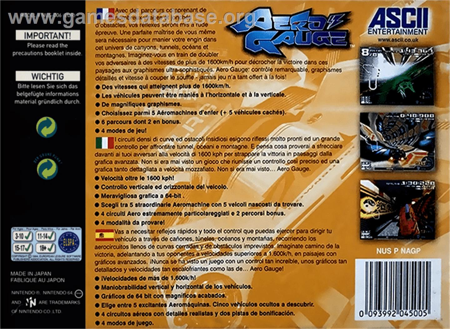 AeroGauge - Nintendo N64 - Artwork - Box Back