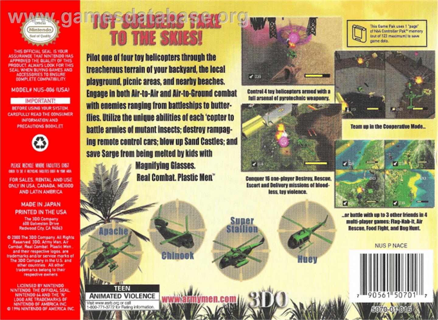 Army Men: Air Combat - Nintendo N64 - Artwork - Box Back