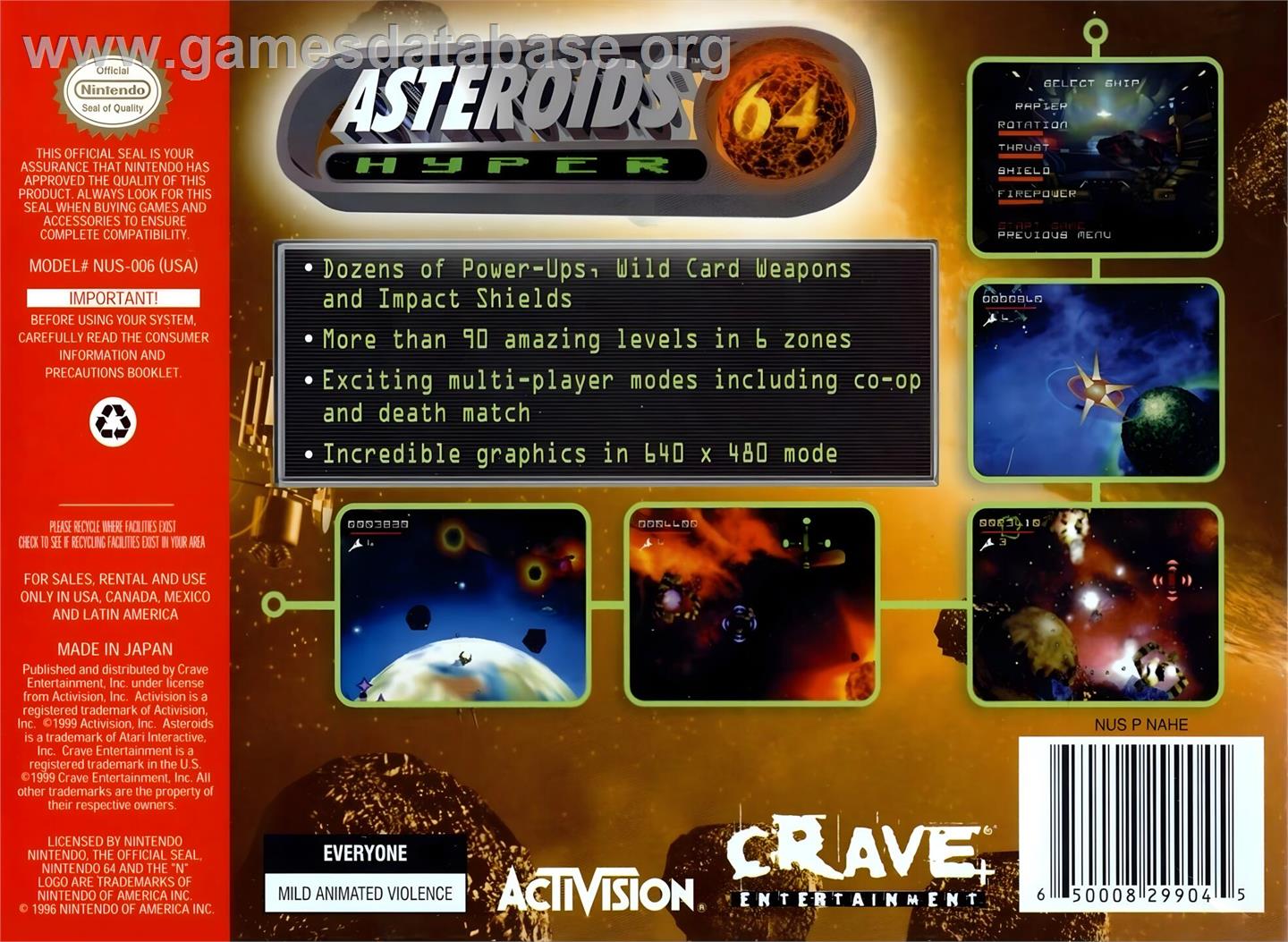 Asteroids Hyper 64 - Nintendo N64 - Artwork - Box Back