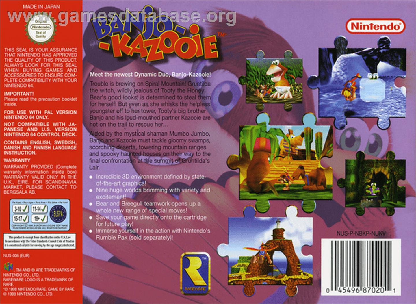 Banjo-Kazooie - Nintendo N64 - Artwork - Box Back