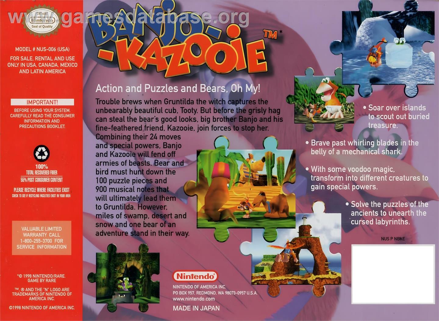 Banjo-kazooie - Nintendo N64 - Artwork - Box Back