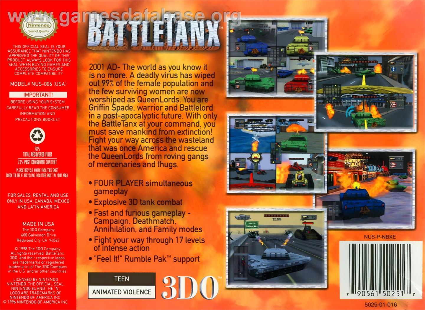 Battletanx - Nintendo N64 - Artwork - Box Back