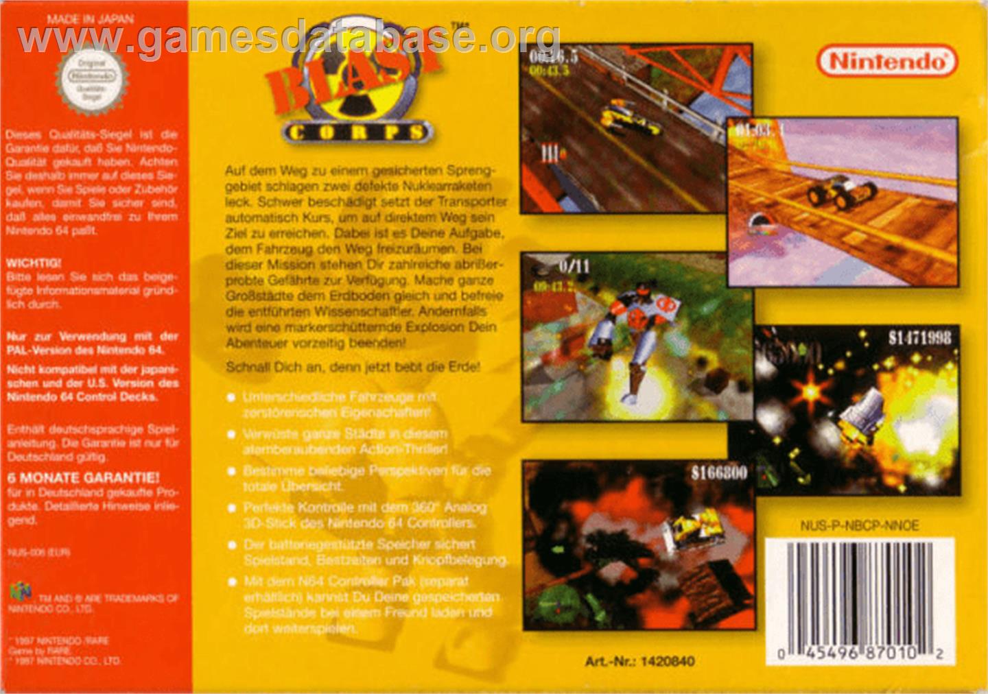 Blast Corps - Nintendo N64 - Artwork - Box Back