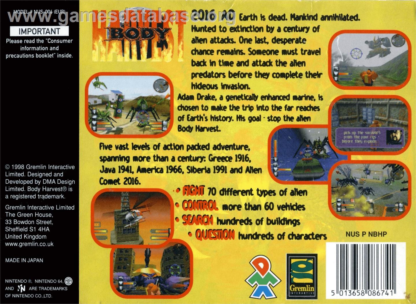 Body Harvest - Nintendo N64 - Artwork - Box Back