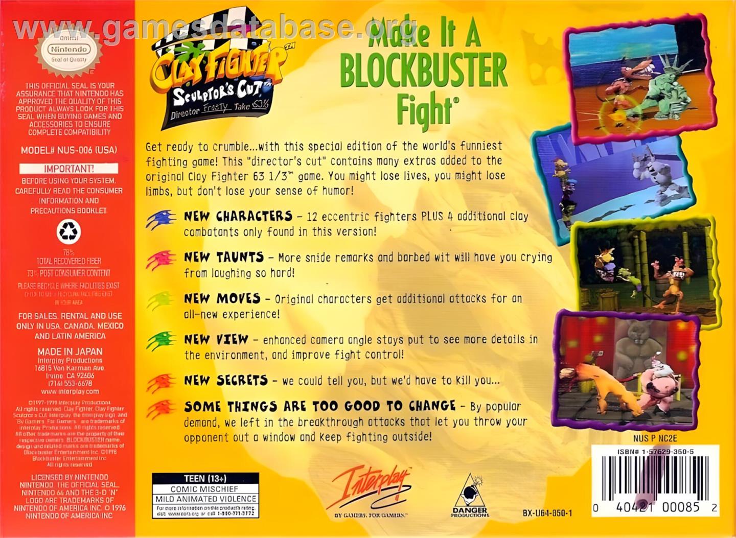 Clay Fighter - Sculptor's Cut - Nintendo N64 - Artwork - Box Back