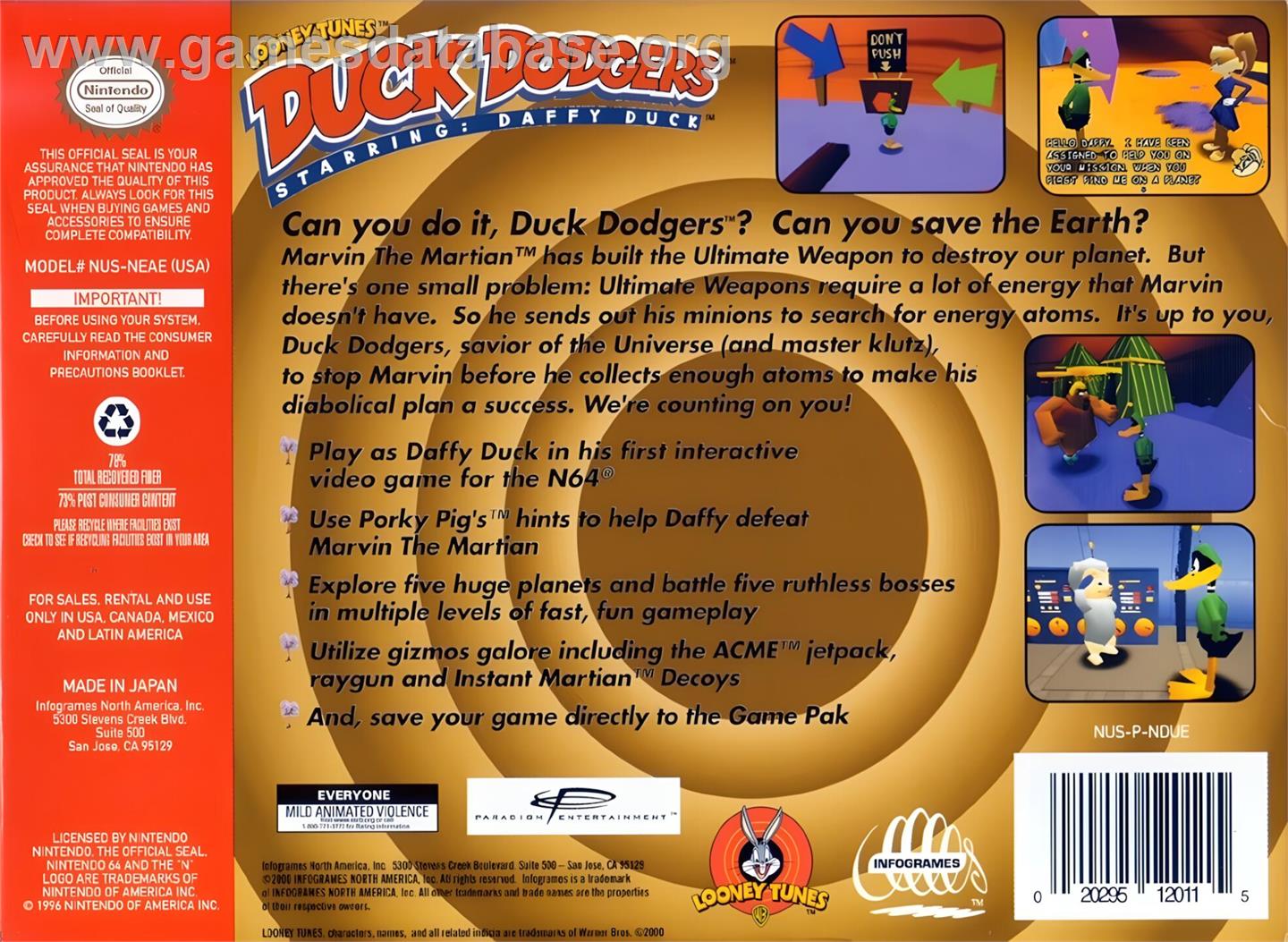 Daffy Duck Starring as Duck Dodgers - Nintendo N64 - Artwork - Box Back