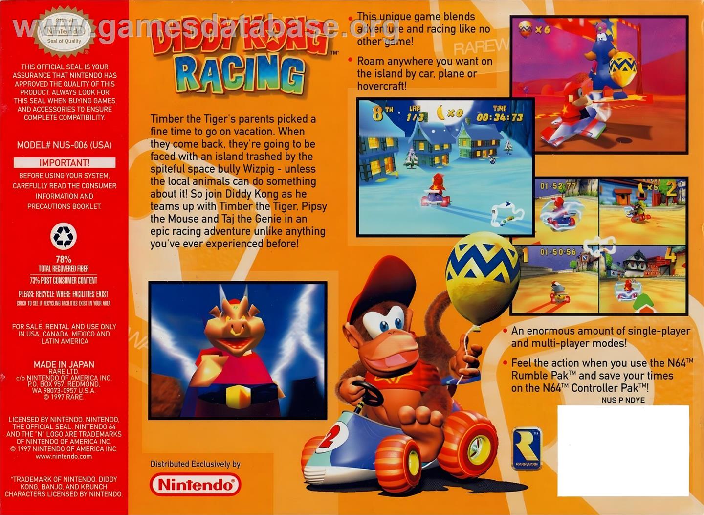 Diddy Kong Racing - Nintendo N64 - Artwork - Box Back