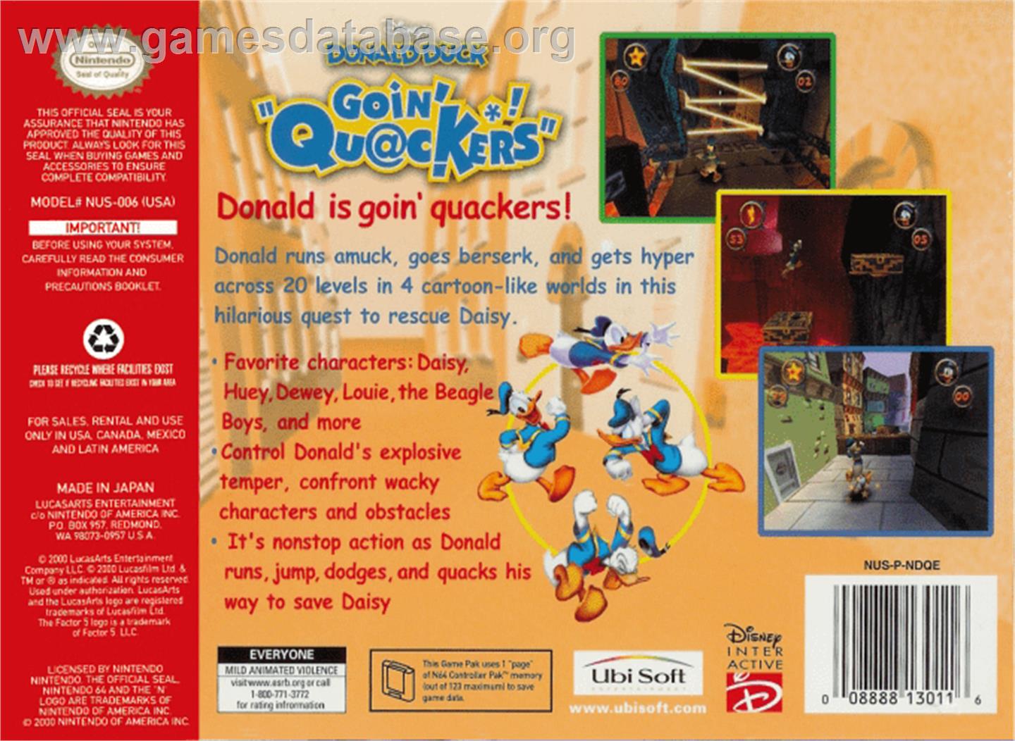 Donald Duck: Goin' Quackers - Nintendo N64 - Artwork - Box Back